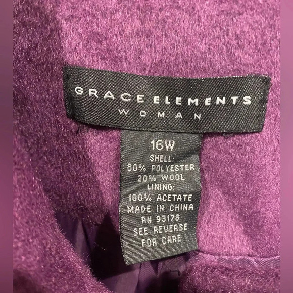 Vintage Grace Elements Women’s Purple Soft Warm Wool Coat Crop Large (16w) EUC - Picture 3 of 9